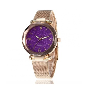 2Pcs Women Fashion Quartz Wrist Watch Stainless Steel Strap Buckle and Watchcase Watch purple