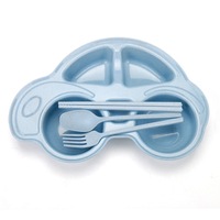 2Set Creative Wheat Straw Four-piece Cutlery Set Cute Cartoon Cart Children's Tableware Set Kitchen Accessories