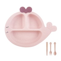 2Set Environmentally Friendly Wheat Straw Cute Whale-shaped Tableware Creative Children 4-piece Sets Kitchen Accessories