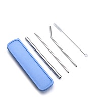 2Set Reusable Metal Drinking Straws 304 Stainless Steel Sturdy Bent Straight Drinks Straw with Cleaning Brush Bar Party Accessory