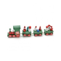 2Set Wooden Little Train Shape Craft Decoration for Christmas 4 joints three green