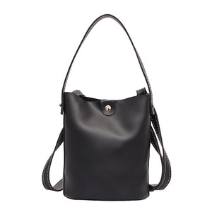 3.8L Women PU Leather Bucket Bag Portable Handbag Leisure Shoulder Bag Outdoor Travel BLACK COLOR