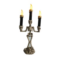 3-Arms LED Skeleton Candle Light Stand for Halloween Party Home Decor Battery Powered Golden three candles
