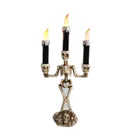3-Arms LED Skeleton Candle Light Stand for Halloween Party Home Decor Battery Powered Silver three candles
