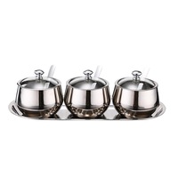 3 Grids Sets 304 Stainless Steel Seasoning Pot Set Round Seasoning Pot Seasoning Box Seasoning Box Salt Shaker Spice Tools