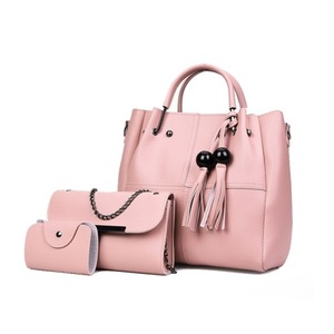3 in 1 Casual PU Shoulder Bag Ladies Handbag Messenger Bag with Bear Tassel