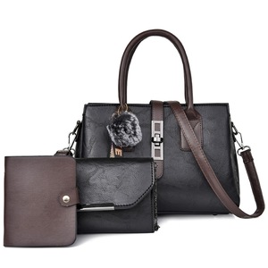 3 in 1 Casual PU Shoulder Bag Ladies Handbag Messenger Bag with Plush Ball