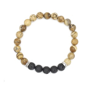 3 Pcs Ethnic Volcanic Rock Beads Bracelet Vintage Lava Rock Beads Adjustable Bracelet Jewelry Gift For Men SILVER COLOUR