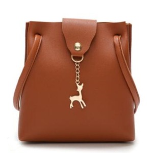 3 Pcs Fashion Women Ladies Pu Leather Handbag Solid Hasp With Cute Pendant Shoulder Messenger Crossbody Bag Party Bag