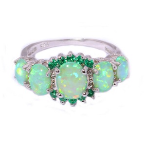 3 Pcs Green Fire Opal & Emerald Wedding Ring Women Jewelry Gems Silver Plated