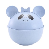 3 PCS /Set Panda Baby Bowl Wheat Straw Kids Dinner Dishes Set Baby Cute Training Bowl(Blue)