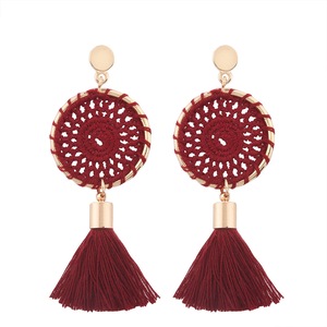 3PAIR Women's Trendy Knitted Handmade Long Tassel Earrings Female Drop Dangle Earrings Jewelry RED COLOR