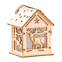 3PC Xmas Luminous Wooden House Hotel Christmas Tree Window Decoration Pendant Ornaments DIY Gift S-4#