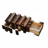 3PCS Antique Vintage Wooden Storage Hidden Magic Gift Box Brain Teaser Puzzle Chest Toy