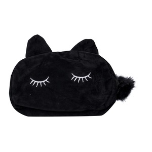 3Pcs Black Pencil Case Pen Box School Stationery Cosmetic Makeup Velour Pouch Zipper Bag Cartoon Cat Multifunction Purse Travel Case