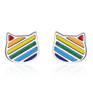 3PCS Copper Cute Cat Multicolour Stud Earrings for Woman Fashion Creative Teenage Jewelry