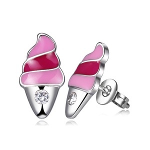 3PCS Copper Double-layer Ice Cream Stud Earrings Sweet Pink Cute Stud Earrings for Women Wedding Jewelry Gift New