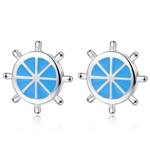 3PCS Copper Earrings Woman Fashion Jewelry Simple Rudder Blue Earrings