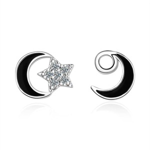 3PCS Copper Fashion Moon Star Stud Earrings for Women Wedding Couple Simple Geometric Party Jewelry