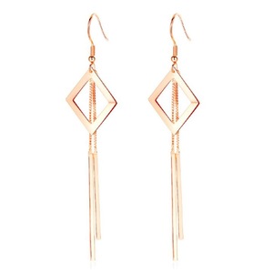 3PCS Copper Jewelry Woman Fashion Retro Long Tassel Hollow Square Water Drop Pop Earrings