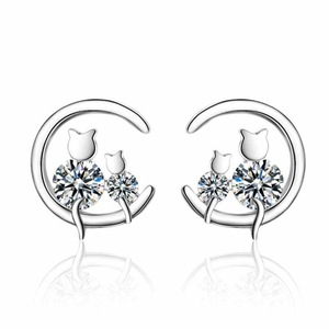 3PCS Copper Moon Cat Stud Earrings for Women Party Pendientes Jewelry