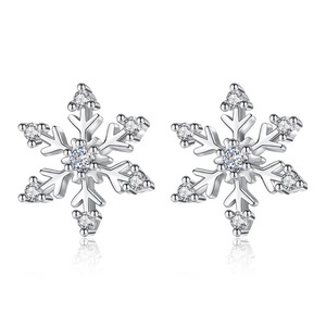 3PCS Copper Snowflake Stud Earrings for Women Jewelry Shiny Earring