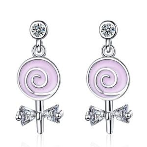 3PCS Copper Woman Fashion Jewelry Lollipop Pink Long Tassel Simple Earrings