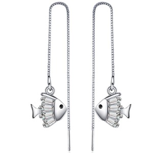 3PCS Copper Women's Fashion Jewelry Simple Long Fringed Fish Earrings