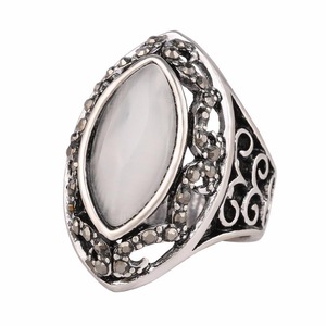 3Pcs Ethnic White Rhinestone Finger Ring Hollow Oval Geometric Rings Vintage Jewelry for Women