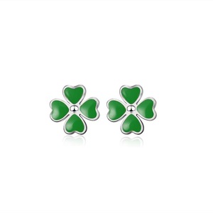 3PCS Fashion Lady Silver plating Earrings for Women Jewelry Trendy Glaze Green Clover Stud Earrings