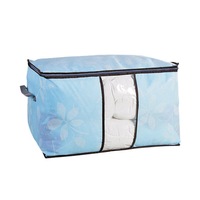 3Pcs Home Heighten Laundry Storage Bag for Blanket Clothes Quilt Bedding Duvet Leaves blue #C08T5#