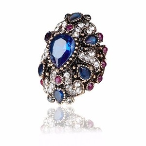 3Pcs Luxury Finger Ring Colorful Water Drop Crystal Geometric Gold Plated Rings Ethnic Jewelry for Women