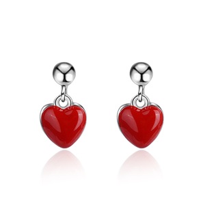 3PCS Silver plating Cute Red Heart Simple Earrings Fashion Celebration Engagement Jewelry for Female Gift