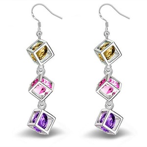 3PCS Silver plating Fashion Square Color Earrings for Women Jewelry