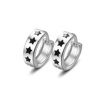 3PCS Silver plating Multiple Black Star Hoop Earrings Women Fashion Smooth Gorgeous Jewelry