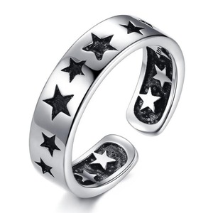 3PCS Silver plating Ring Fashion Woman Jewelry Retro Simple Pentagram Adjustable Ring