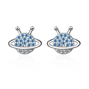 3PCS Silver plating Simple Cute Small Earrings Blue Planet Ear Hoops Jewelry for Women Travel Party Gift