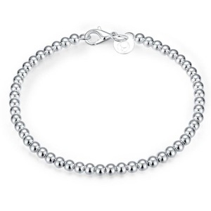 3PCS Silver plating Smooth Surface Bead Chain Bracelet Fine Jewelry for Women Birthday Party Trendy Accessories Gift