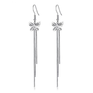 3PCS Silver plating Woman Female Ear Wire Fashion Long Section of The Drop Butterfly Tassel Fashion Jewelry