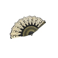 3PCS Spain Style Plastic Folding Fan Peacock Lace Fan Ladies Dance Gilding Fan, Size:24x42cm(Black)
