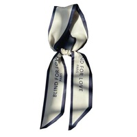 3PCS Women Narrow Long Scarf 100x6cm Chic French Gentle Elegant Chiffon Silk Tie Letter Print Bag Ribbon Headband Choker