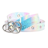 3PCS Womens fashion metal heart buckle jeans Belt transparent laser Coral Dazzle colour rivet Buckle Grommet Dress Lumbar fasciculus