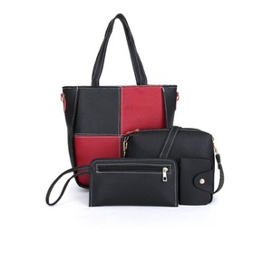 4 in 1 Lattice Fashionable PU Leather Women Handbag Single-shoulder Bag Messenger Bag (Red)