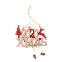 4 Pcs Christmas Wooden Sign Pendants Door Window Xmas Tree Digital Letter Hanging Ornaments Home Office Party Decor B with letters