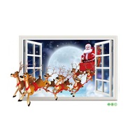 4 Pcs Driving Santa Claus Elk 3D Window Wall Christmas Decoration Living Room Background Sticker Decal XH7229 50x70cm
