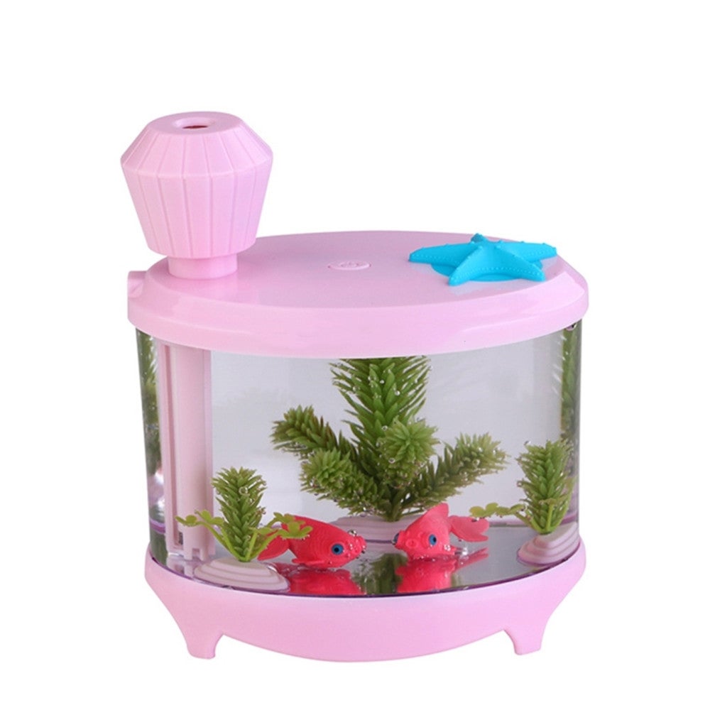 460ML Fish Tank Style Ultrasonic Aromatherapy Air Purifier Humidifier USB Atomizer with LED Night Light(Pink)