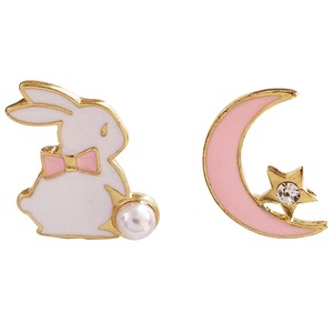 4PCS Alloy Sweet Fashion Moon Rabbit Earrings for Women Cute Girl Bunny Asymmetric Earrings Party Gifts Jewelry
