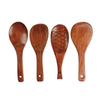 4PCS Chinese Fish Shaped Rice Spoon Wooden Spoon Kitchen Tableware Ke Mu Rice Shovel Wooden