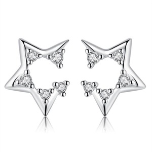 4PCS Copper Earrings Woman Fashion Jewelry Retro Simple Hollow Pentagram Earrings