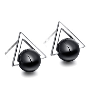 4PCS Copper Geometric Triangle Black Beads Earrings for Women Earrings Jewelry